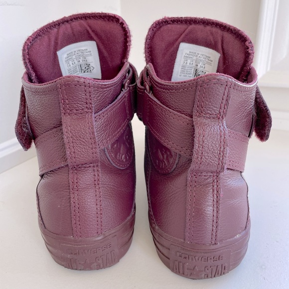 CONVERSE All Star wine leather hi tops with strap - Picture 6 of 7